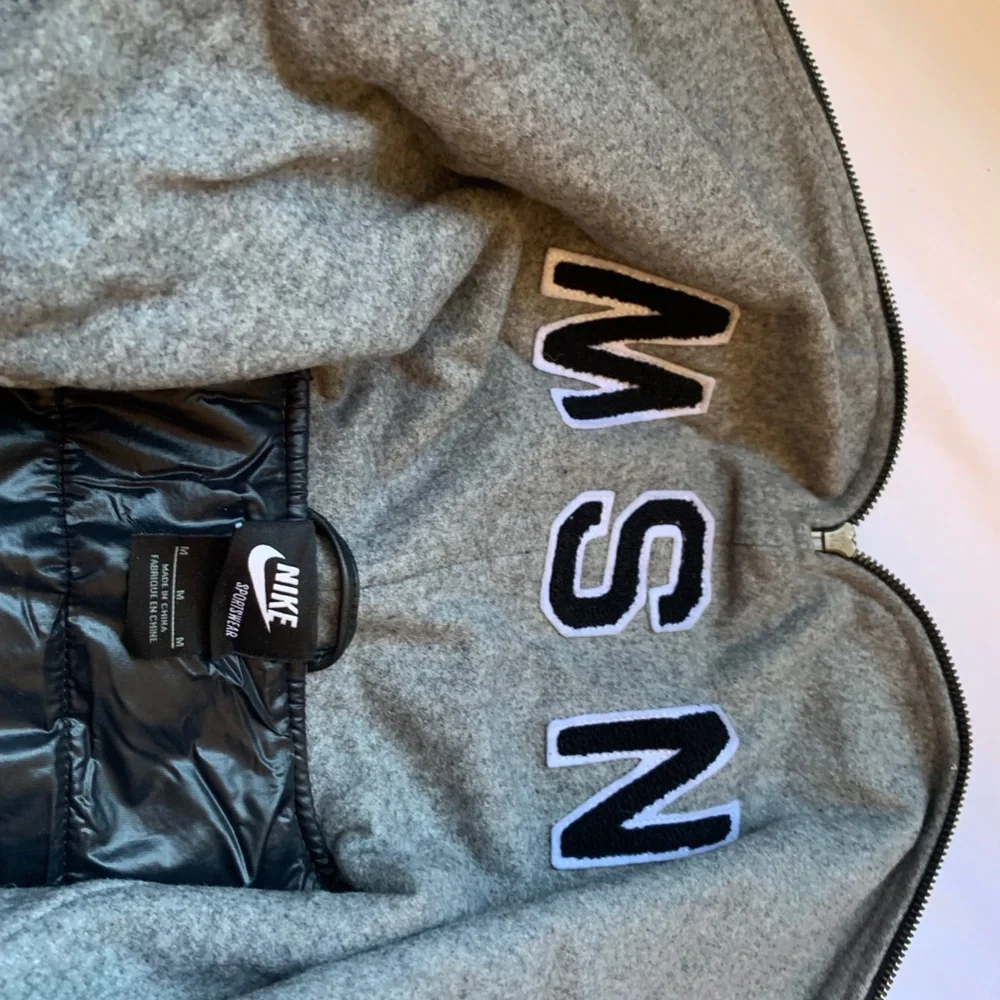 BLACK AND GREY NIKE WOOL AND LEATHER BOMBER COAT - Picture 4 of 9